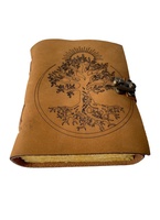 Carnet de notes vierge 'Ombres' en cuir fait main, reliure spirale, papier à bords festonnés, 100 feuilles, motif Arbre de Vie découpé au laser