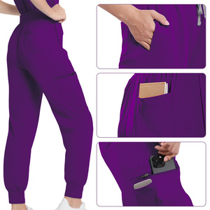 Ensemble de blouses médicales unisexe violet en coton et polyester tricoté, uniforme médical, tenue de travail hospitalière, pantalon avec poches, détection d'aiguilles, sans coutures - Product Image 3