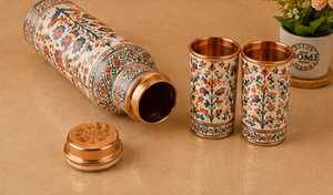Ensemble de gobelets et bouteilles d'eau de luxe multicolores en cuivre émaillé, motif botanique, faits à la main, avec impression de dessins animés, vaisselle assortie, style Desi - Product Image 6