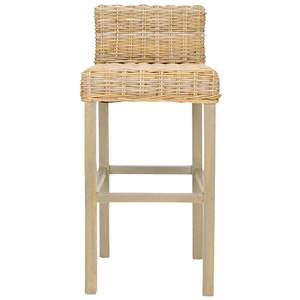 Tabouret de bar DreamCraft de style bohème en bois de manguier avec dossier et assise en rotin tressé, fabriqué au Vietnam - Product Image 3