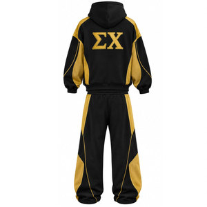 Ensemble de survêtement Sigma Chi noir et or avec lettres grecques, sweat à capuche et pantalon long, tenue décontractée - Product Image 3
