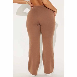 Pantalon de survêtement marron pour femme, coupe large, taille haute, avec cordon de serrage, élastique, ample, longueur intégrale, couleur unie, décontracté, avec poches - Product Image 4