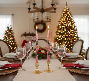 Velas Cónicas de Cera Rosa Pintadas a Mano al por Mayor - Elegante Decoración Festiva para Navidad, San Valentín y Cumpleaños (Juego de 2) - Product Image 1