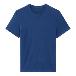 Camiseta de algodón de manga corta con cuello redondo para hombre, color sólido, ajuste regular, tejido azul, de alta calidad, transpirable y ecológica. - Product Image 1