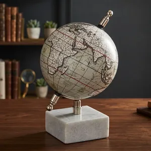 Globe terrestre vintage décoratif pour table, avec carte antique, base en bois, décoration pour bureau, salle d'étude, maison, cadeau - Product Image 6