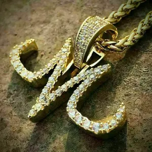 Colgante de Moissanita Real con Letra Inicial M Personalizada, Plata de Ley 925, Chapado en Oro Amarillo de 14K, Estilo Hip Hop, con Diamantes Tishya para Mujer - Product Image 4