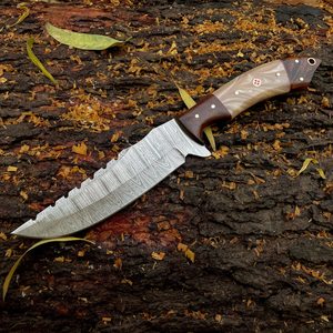 Cuchillo de Acero de Damasco Forjado a Mano, Hoja Entera, Grado Industrial, Profesional, para Campismo, Caza, Supervivencia, Táctico, Punta Fija - Product Image 1