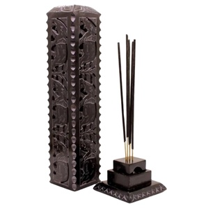 Porte-encens en pierre sculptée à la main, style Art Déco, 2 pièces, avec support pour bâtonnets et brûleur, pour anniversaire, maison, méditation, décoration de temple - Product Image 1