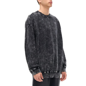 Pull tricoté surdimensionné pour homme, 100% Coton 360g, à épaules tombantes, délavé aux enzymes et à la pierre, uni, avec broderie personnalisée, pour l'hiver - Product Image 2