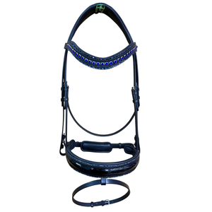 Brida de cuero vegetal anatómica para caballo con cristales en la correa de nariz y la frente, incluye riendas de cuero. Equipo para caballos. - Product Image 1