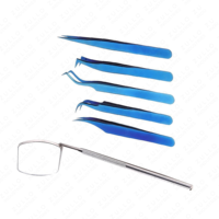 ZULLO INDUSTRIES Kit de Pinzas para Extensión de Pestañas de Acero Inoxidable Azul Oscuro, Logotipo Personalizado, Punta Puntiaguda de Precisión, Duraderas y Antiestáticas