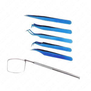 ชุดแหนบต่อขนตาสแตนเลสสีน้ำเงินเข้ม ปลายแหลมแม่นยำ พร้อมกระจกเงา ขายส่ง - Product Image 2