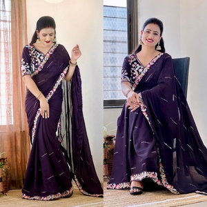 Vente en gros de tissus de sari indiens et pakistanais de style fête et mariage, avec broderie élégante en sequins, travail lourd de Gloomi Rangoli - Product Image 1