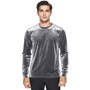 T-shirt en velours à manches longues pour homme, gris uni, col rond, coupe classique, vêtements décontractés, t-shirts en velours pour homme, streetwear, mode, t-shirt en velours - Product Image 1
