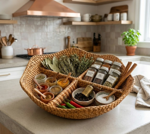 Bandeja Redonda de Mimbre Hecha a Mano con Cuatro Compartimentos, Cesta Organizadora de Frutas y Aperitivos de Seagrass Ecológica, Hecha en Vietnam - Product Image 3