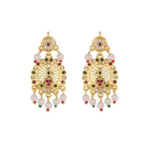 Parure de bijoux indiens plaqués or en alliage, collier et boucles d'oreilles, design ethnique doré pour femme, idéal pour mariage et soirée - Product Image 3
