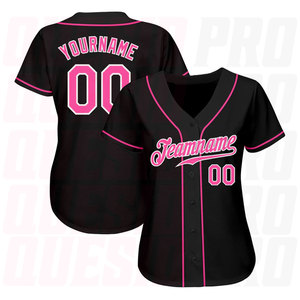 Maillot de baseball personnalisé noir, rose et blanc, authentique, impression par sublimation, logo personnalisé, design couleur, branding - Product Image 2
