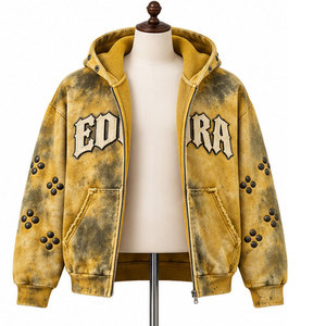 <b>Gothic</b> Letter Print Regular Fit Heavyweight Acid Wash Zip Fleece Winter Streetwear Distressed Vintage <b>Hoodie</b> - Product Image 4