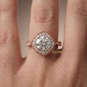 Bague de fiançailles classique en diamant de laboratoire VS, micro-sertie de diamants d'appoint, plaquée or, bijoux de mariage - Product Image 1