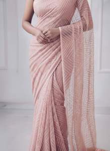 Tissu en soie fine de qualité export, lourd, entièrement brodé de sequins, non cousu, pour blouse et sari - Product Image 3