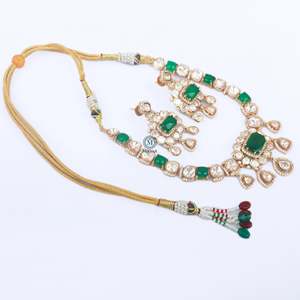 Isha Moissanite <b>Gold</b> Plated Designer Bridal <b>Jewelry</b> <b>Set</b> with Earrings - Product Image 3