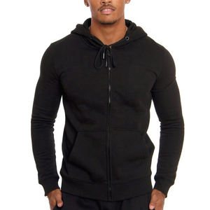 Sudadera con capucha negra para hombre, corte ajustado, con cremallera completa, informal, de algodón y forro polar, con bolsillo canguro. - Product Image 6