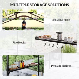 Gazebo per Barbecue da Esterno 8FT X 5FT Beige con Tettoia Laterale, 2 Ripiani Laterali e 6 Ganci, Pergola Copertura per Griglia - Product Image 6