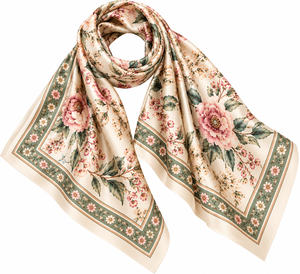 Women's <b>Silk</b> Square <b>Scarf</b> Floral Pattern Brown Cream Lightweight All Seasons Daily Wear Accessory - Product Image 4