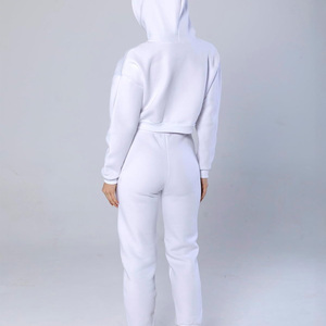 Custom <b>Womens</b> Cropped Sweatshirt Set Breathable <b>Fleece</b> <b>Jogger</b> Outfit Casual Activewear Wholesale Export Supply - Product Image 2