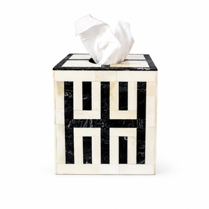 Boîte à mouchoirs décorative en résine noire et blanche avec couvercle en bois, porte-papier pour la maison, l'hôtel, la salle de bain, boîte à bijoux avec couvercle, cadeau - Product Image 1
