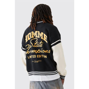 Chaqueta Universitaria de Béisbol para Hombre, Corte Ajustado, con Botones, Estilo Letterman, Cortavientos, para Invierno, con Logotipo Frontal, 100% Lana - Product Image 1