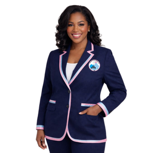 Blazer bleu marine pour femme, veste cintrée à boutons, avec bordure contrastante, style formel et décontracté, vêtement d'extérieur tendance - Product Image 1