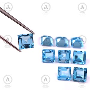 ANAM EMPORIUM 7MM para Topacio Azul Corte Princesa Gema Suelta AAA 2.50ct Iridiscente Certificada por Terceros 4mm de Altura - Product Image 1