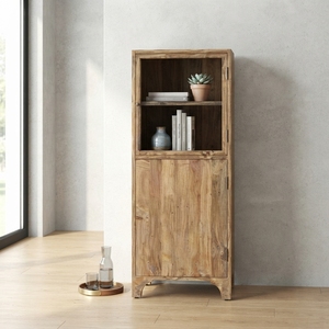 Solid Wood Storage Drawer Cabinet Modern Rustic Glass Door Display Shelf Teak Style Wooden Cupboard Home Drawers <b>Carts</b> Furniture - Product Image 2