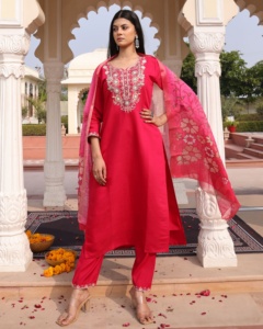 Most Trendy Women's <b>Pink</b> Kurti Set 3/4 Sleeve Cotton Silk Full <b>Stitched</b> for Regular and Festive Occasions - Product Image 4