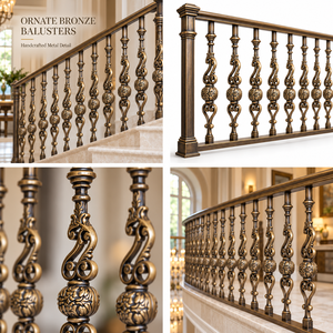 Barandillas de Bronce Artesanales con Peldaños en Forma de S Trenzado y Detalles de Esferas en Relieve para Escaleras de Estilo Histórico Premium - Product Image 5