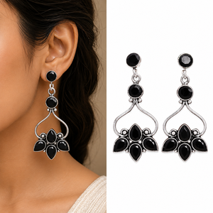 Wholesale Supplier Boho <b>Oxidized</b> Silver Lovers Bell Pear Cut Onyx Classic Drop Earrings Charm Jewelry Women Wedding Bulk - Product Image 1