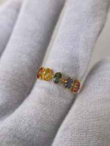 แหวนแซฟไฟร์วินเทจหลายเม็ด แหวนหมั้นแซฟไฟร์ห้าเม็ด เงินแท้ 925 ชุบทอง 14K แหวนขอแต่งงาน - Product Image 6