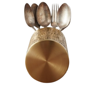 Porta Cubiertos Metálico Dorado Perforado, Organizador de Utensilios con Diseño 'Cheers' para Cocina - Product Image 2