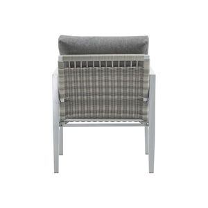 Fauteuil lounge moderne en aluminium argenté avec élégants accents en corde et coussins confortables pour les espaces intérieurs et extérieurs - Product Image 6
