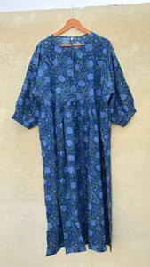 เดรสลายดอกโบโฮ แขนพอง ทรงหลวม คอวี ผ้าฝ้ายระบายอากาศ ชุดลำลองฤดูร้อน - Product Image 4
