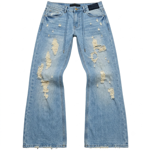 Pantalones Vaqueros Ajustados Personalizados para Hombre, con Bordado y Patrón Sólido, con Botones, 100% Algodón, para Primavera, Invierno y Verano - Product Image 1