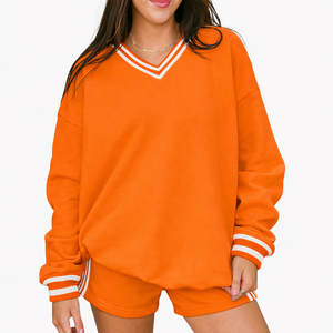 Sweat-shirt en molleton à col en V pour femme, logo personnalisé, OEM ODM, fabricant en gros, best-seller, pull décontracté d'hiver, streetwear - Product Image 1