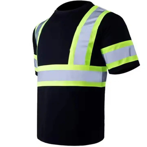 T-shirt de travail unisexe haute visibilité réfléchissant vert et noir en polyester à manches courtes avec impression par sublimation intégrale CE - Product Image 1