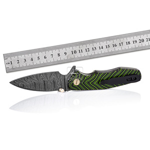 Navaja de bolsillo de acero de Damasco forjada a mano, 18.5cm, plegable, OEM, mango de Micarta con huella dactilar, cierre Liner Lock, punta Drop Point, regalo para camping - Product Image 3