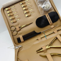 Pince à micro-liens en plasma doré, en acier inoxydable, courbée et plate, pour usage professionnel en salon, kit d'outils pour extensions capillaires