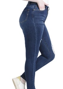 Jean droit classique en denim bleu style japonais pour femme, détails à pois déchirés, coupe moderne pour un look streetwear décontracté - Product Image 6