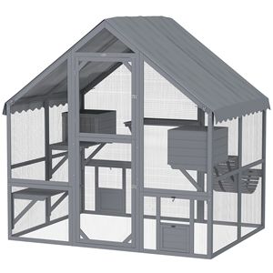 Recinto per Gatti in Legno Impermeabile con 2 Cucce, 4 Piattaforme, Ponte e Porte, per Gatti Multipli, Grigio - Product Image 1