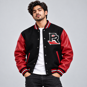 Chaqueta universitaria de animadores para hombre con letras, chaqueta bomber de equipo con pedrería y ribete acanalado premium, con servicio OEM y ODM - Product Image 1