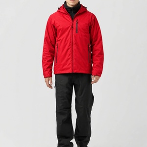 Chaqueta Bomber Roja con Capucha para Hombre, Impermeable, de Poliéster, para Otoño, con Cierre de Cremallera, Cuello Alto, Corte Regular, Bloques de Color en la Parte Delantera - Product Image 1